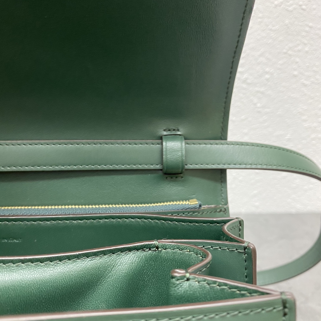 Celine Classic Box Shoulder Bag Handbag In Shiny Calfskin Green 189173